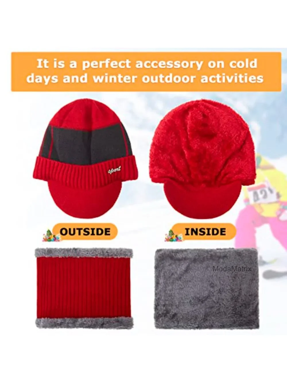 Winter Hat Scarf Gloves Set, 12 Pieces, Touch Screen Mittens, Acrylic Knit, Men